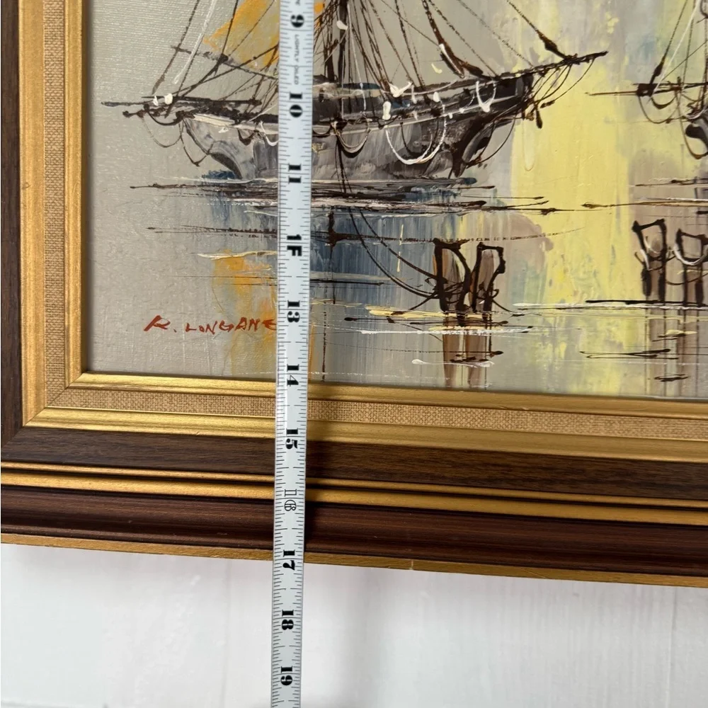 Vintage MCM signed framed Renato Longanesi boat painting - Picture 9 of 10